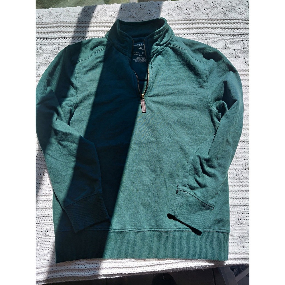 Tommy Bahama kids Green Solid Knit 1/4 Zip Mock Neck Sweatshirt M Regular 7/8